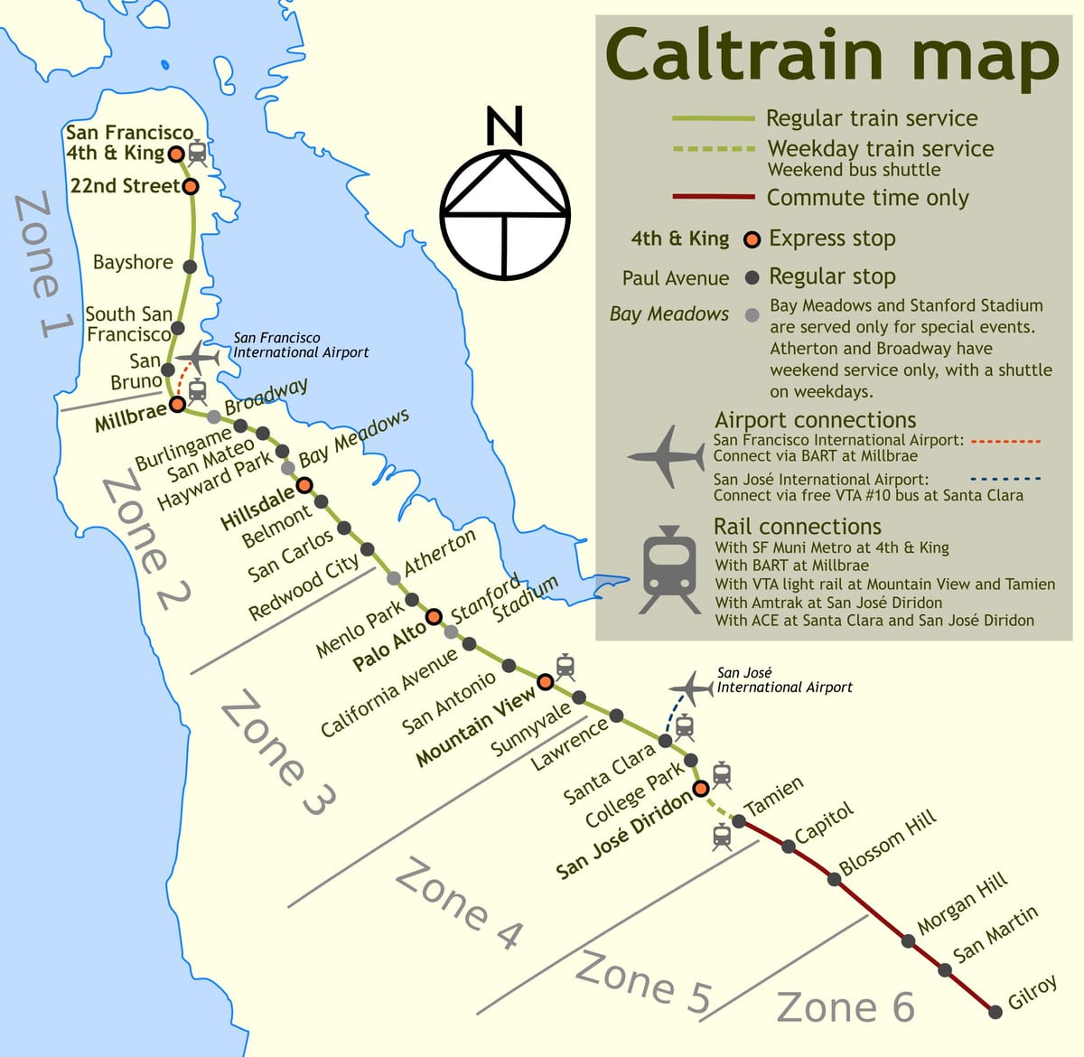 caltrain અટકે નકશો