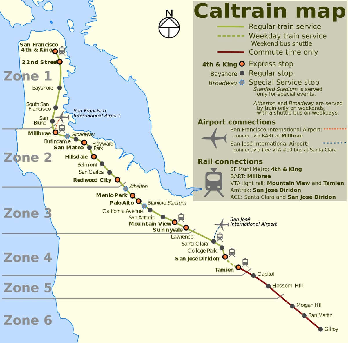સાન ફ્રાન્સિસ્કો caltrain નકશો
