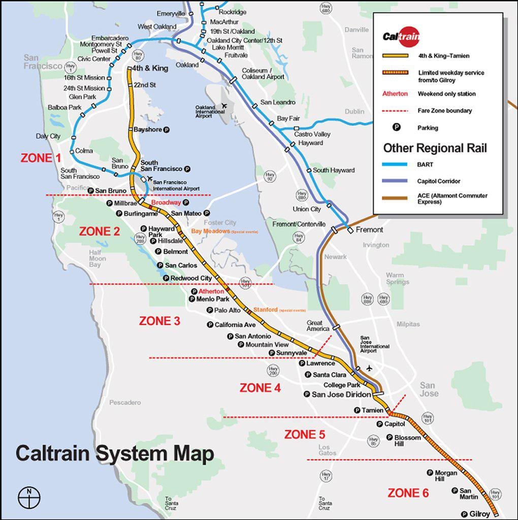 caltrain માર્ગ નકશો