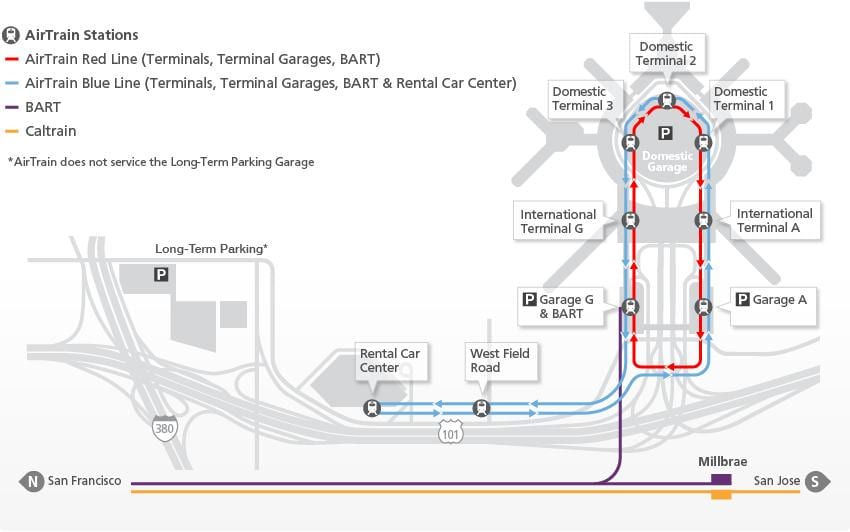 નકશો SFO airtrain