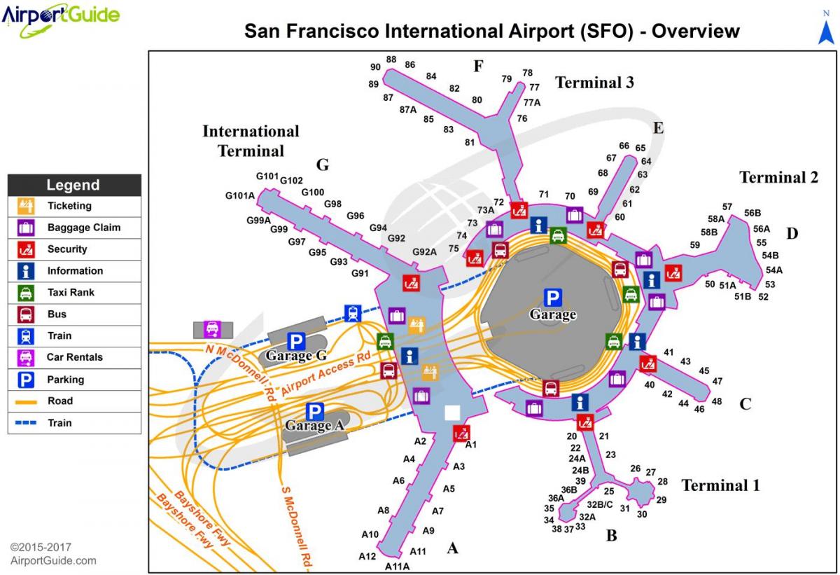 SFO આંતરરાષ્ટ્રીય એરપોર્ટ નકશો