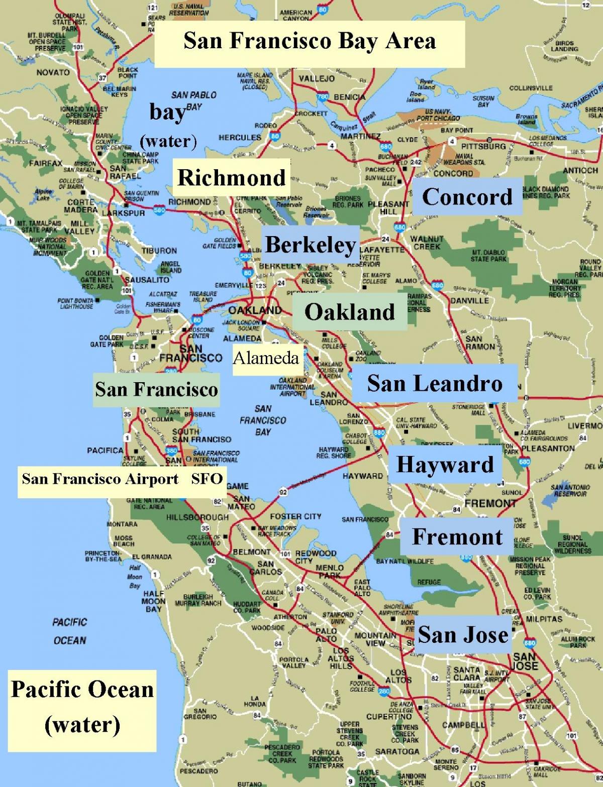 નકશો સાન ફ્રાન્સિસ્કો વિસ્તારમાં કેલિફોર્નિયા