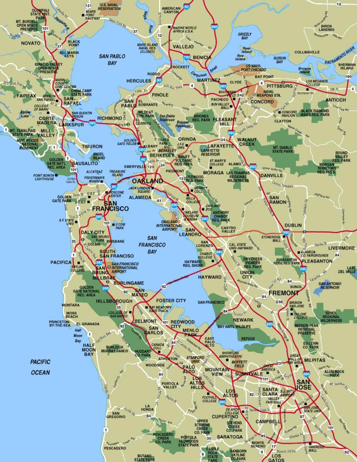 સાન ફ્રાન્સિસ્કો અને વિસ્તાર નકશો