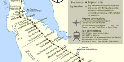 Caltrain અટકે નકશો